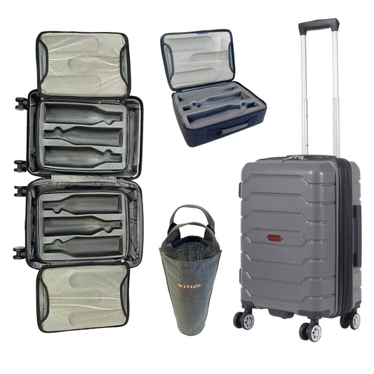 WITIS Wine Travel Luggage for 6-Bottle. Unbreakable Insulated Bag & Ice Pocket, TSA Lock, Spinner Wheels, Expandable (DG, 6)