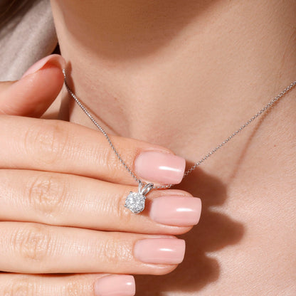 14K White Gold Pendant Necklace With 1 Carat Lab Grown Diamond, IGI Certified Lab Grown Diamond Solitaire Stud Pendant With Gold Plated Silver Chain (E-F Color, VVS-VS) For Women Gift For Her