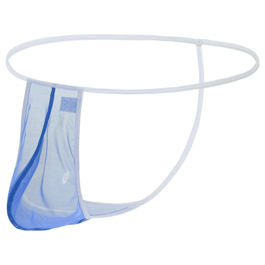 Mens See Through Underwear Bulge Enhancing Thongs Sexy Sheer Mesh G-String Bikini Blue 2XL