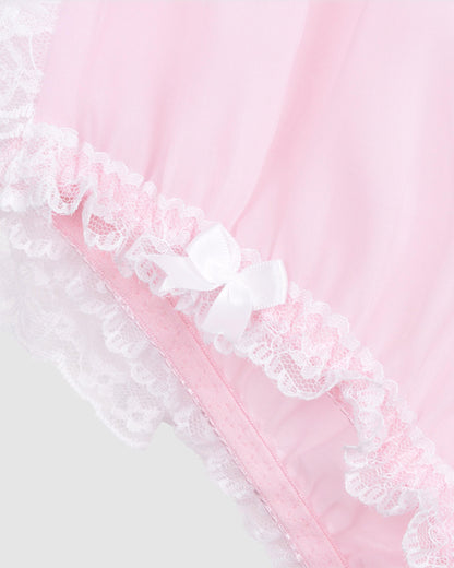 Satini Sheer Ruffle Lace Panties, Baby Pink - Whit