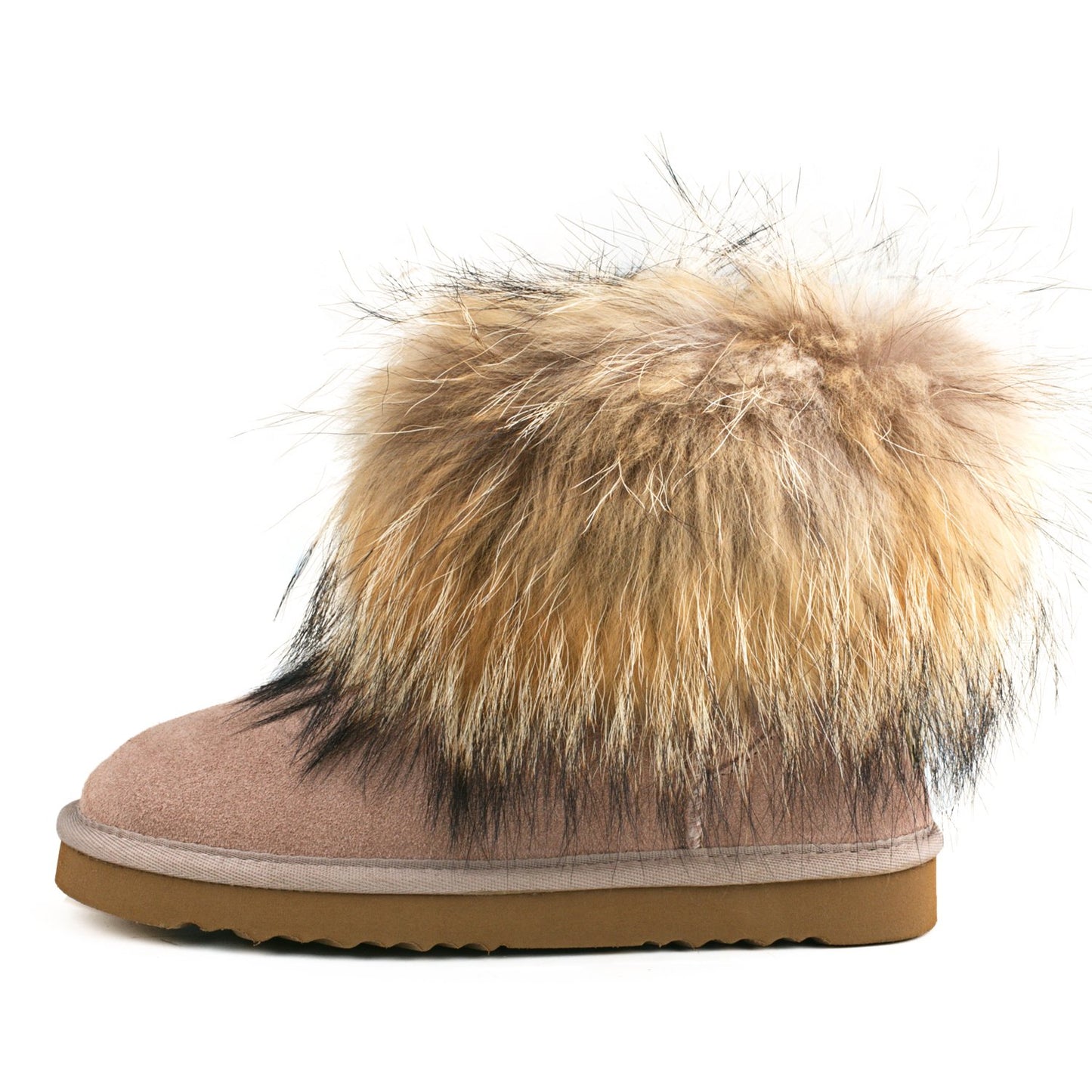 AUSLAND Genuine Suede Waterproof Boots for Women Furry Fur Winter Ankle Boots Warm Fluffy Snow Boot 9.5US Sand 99251 40EU