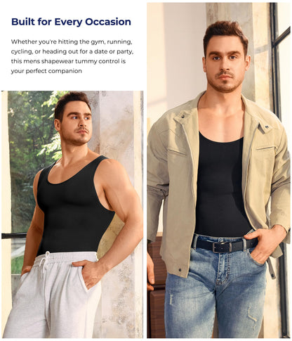 TAILONG Mens Shapewear Tummy Control Bodysuit Sleeveless Compression Shirts Slimming Body Shaper Fajas Para Hombres Black