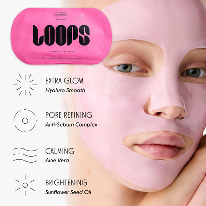 LOOPS DOUBLE TAKE - Glow Korean Hydrogel Face Masks - Calms and Soothes Skin - Refine Pores and Smooth for a Flawless Face - Hydrating Skin Mask Face Mask Leaves You Refreshed and Loumonus 5pc