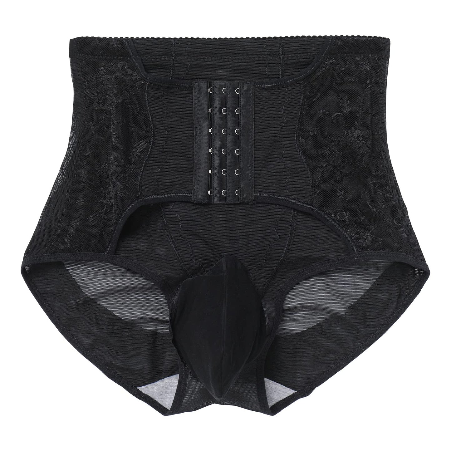 Men's Tummy Control Shapewear Underwear High Waist Body Shaper Slimming Girdle Waist Trainer Corset Lace Briefs Crossdress Lingerie Black X-Large(US Medium)