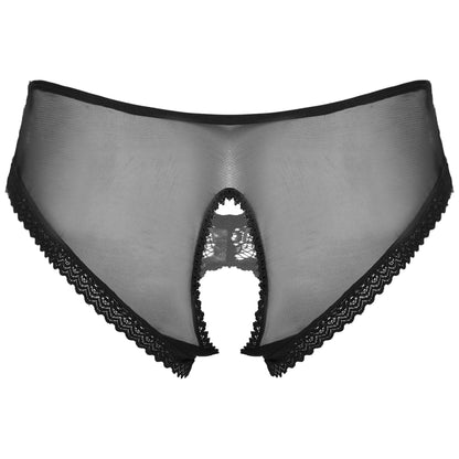 Hedmy Men's Sexy Lingerie Sissy Gay Thongs Briefs Underwear Bow Ultra Low Rise Crossdresser Panties Black X-Large