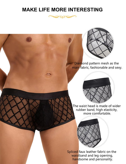 Men's Underwear Lingerie - Sexy Shorts Pants Lingerie for Men See Through Mesh Boxer Briefs