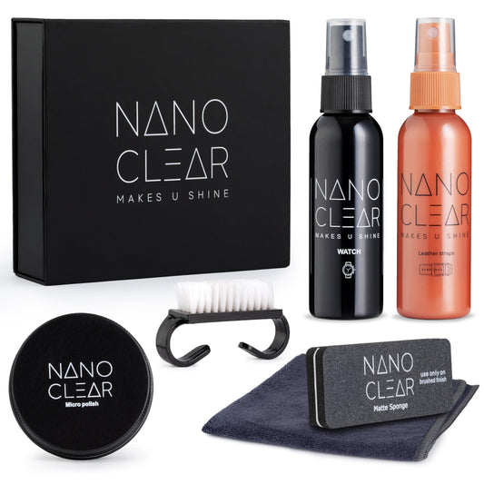 Nano Clear Watch Cleaner & Scratch Remover 2.1. Watch Cleaner Solution, 2 Oz. Watch Renewal. Watch Polish, Microfiber Cloth, Matte Sponge, Cleaning Brush – Watch Cleaning Kit & Repair Kit Accessories