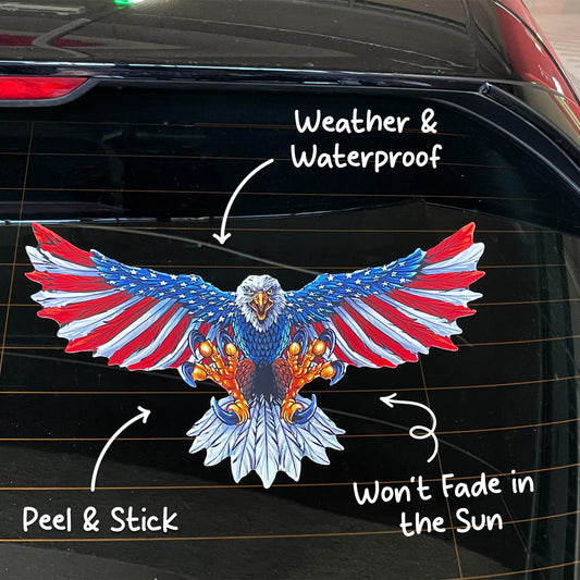Removable 11.5 inch American Bald Eagle Flag Decal Sticker for Trucks, Cars, Anywhere Vinyl Bumper Patriotic Waterproof for Trailer