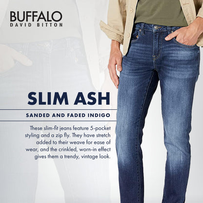Buffalo David Bitton Men's Ash Fashion Jeans, Sanded and Faded Indigo, 31W x 30L