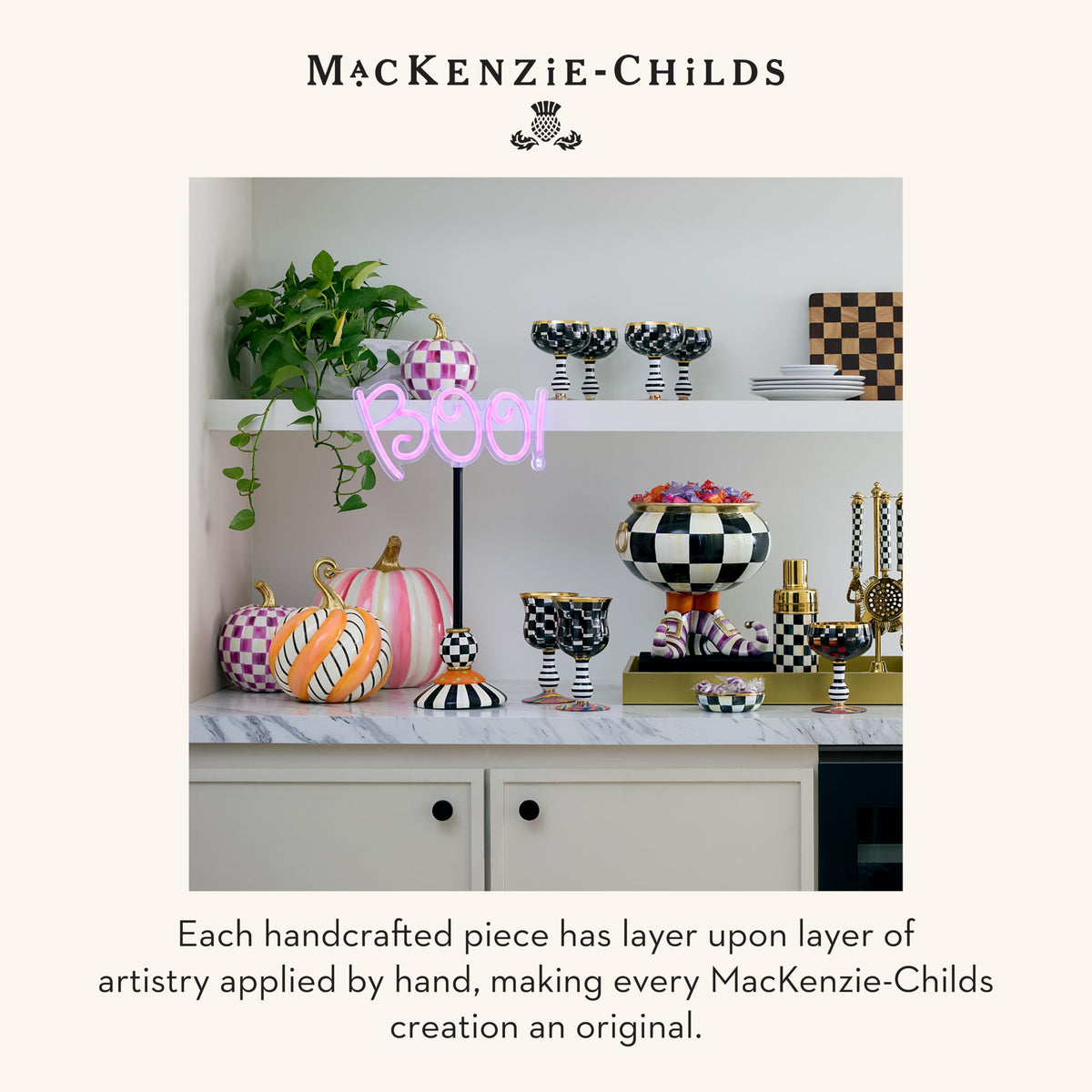 MACKENZIE-CHILDS Resin Pumpkin, Medium, Trick or Treat Candy Swirl