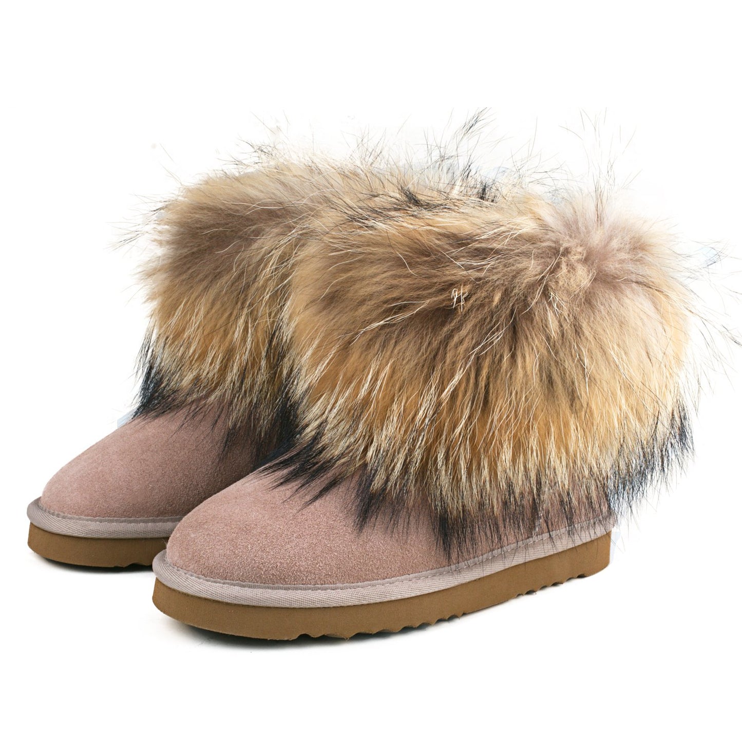 AUSLAND Genuine Suede Waterproof Boots for Women Furry Fur Winter Ankle Boots Warm Fluffy Snow Boot 9.5US Sand 99251 40EU
