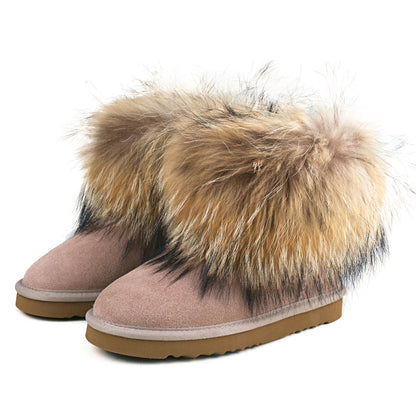 AUSLAND Genuine Suede Waterproof Boots for Women Furry Fur Winter Ankle Boots Warm Fluffy Snow Boot 9.5US Sand 99251 40EU