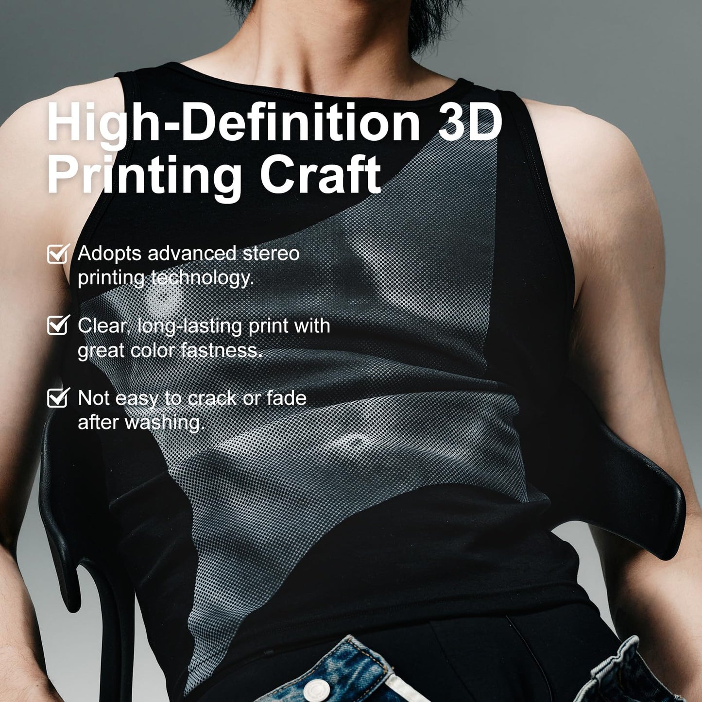 BSZN Men's Sexy Tank Top, Black 3D X-Ray Muscle Print Ribbed Cotton High Stretch Slim Fit Bodybuilding Athletic Sexy Undershirt