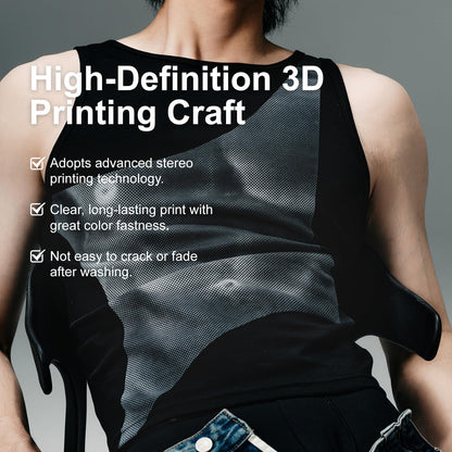 BSZN Men's Sexy Tank Top, Black 3D X-Ray Muscle Print Ribbed Cotton High Stretch Slim Fit Bodybuilding Athletic Sexy Undershirt
