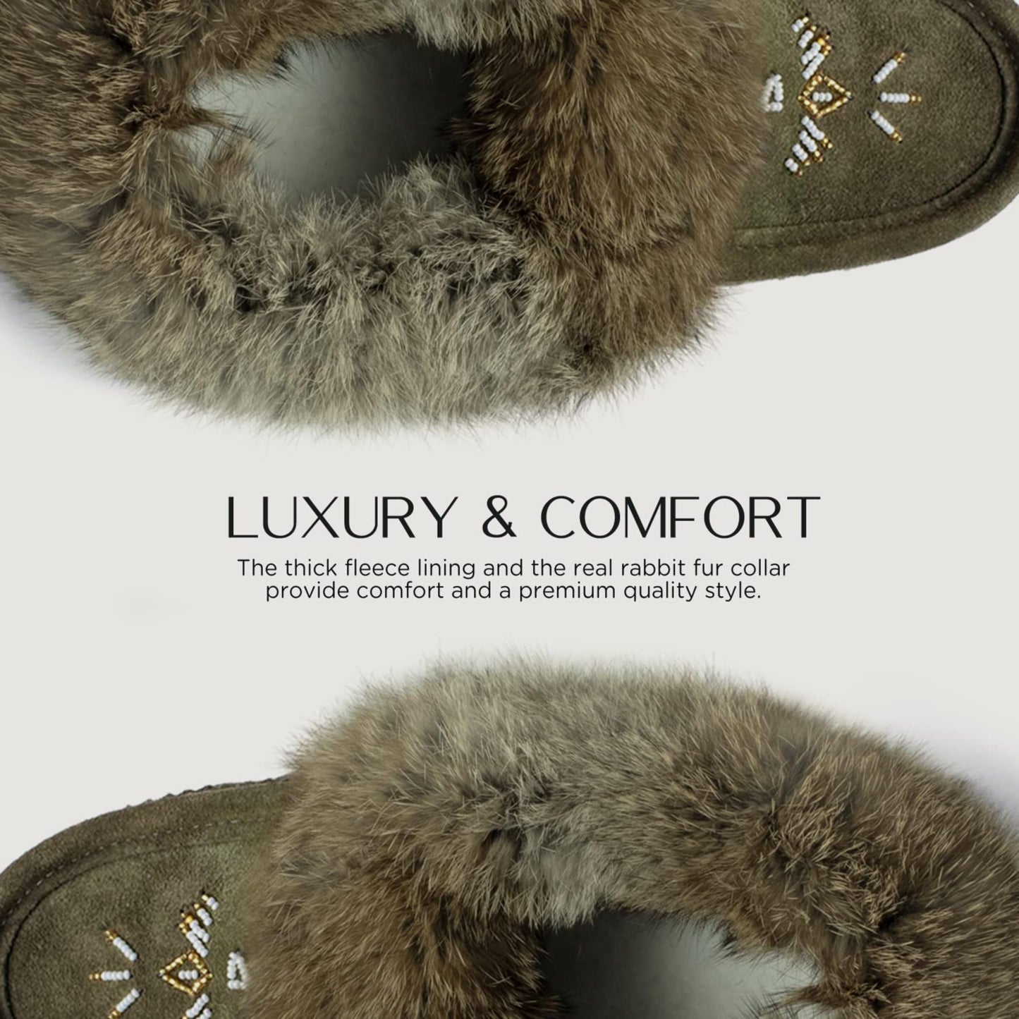 Laurentian Chief Moccasin Slippers for Woman - Orlon Beaded Slippers with Fur Trim and Padded Sole, Canada Quality Womens, Comfortable Stylish Indoor Moccasins for Women