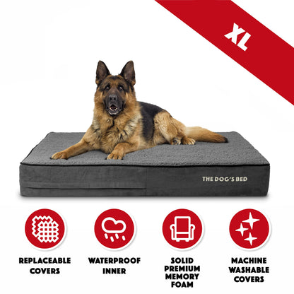 The Dog’s Bed Orthopedic Memory Foam Dog Bed, XL Grey Plush, Pain Relief for Arthritis, Hip & Elbow Dysplasia, Post Surgery, Lameness, Supportive, Calming, Waterproof Washable Cover
