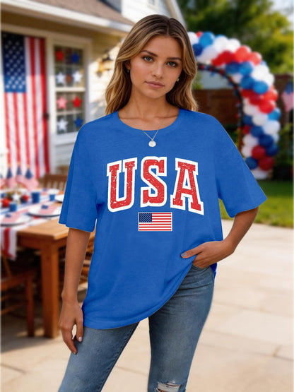 4th of July Outfits for Women Oversized USA Patriotic Shirts for Women Short Sleeve Red White and Blue Shirts American Flag Summer Tops