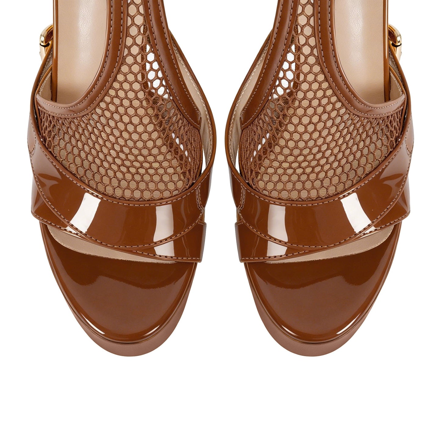 Women's High Stiletto Heels Platform Mesh Buckle Open Toe Ankle Strap Dress Shoes Sandals Brown Size11
