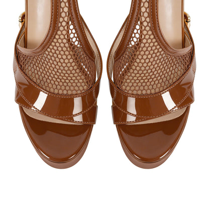 Women's High Stiletto Heels Platform Mesh Buckle Open Toe Ankle Strap Dress Shoes Sandals Brown Size11