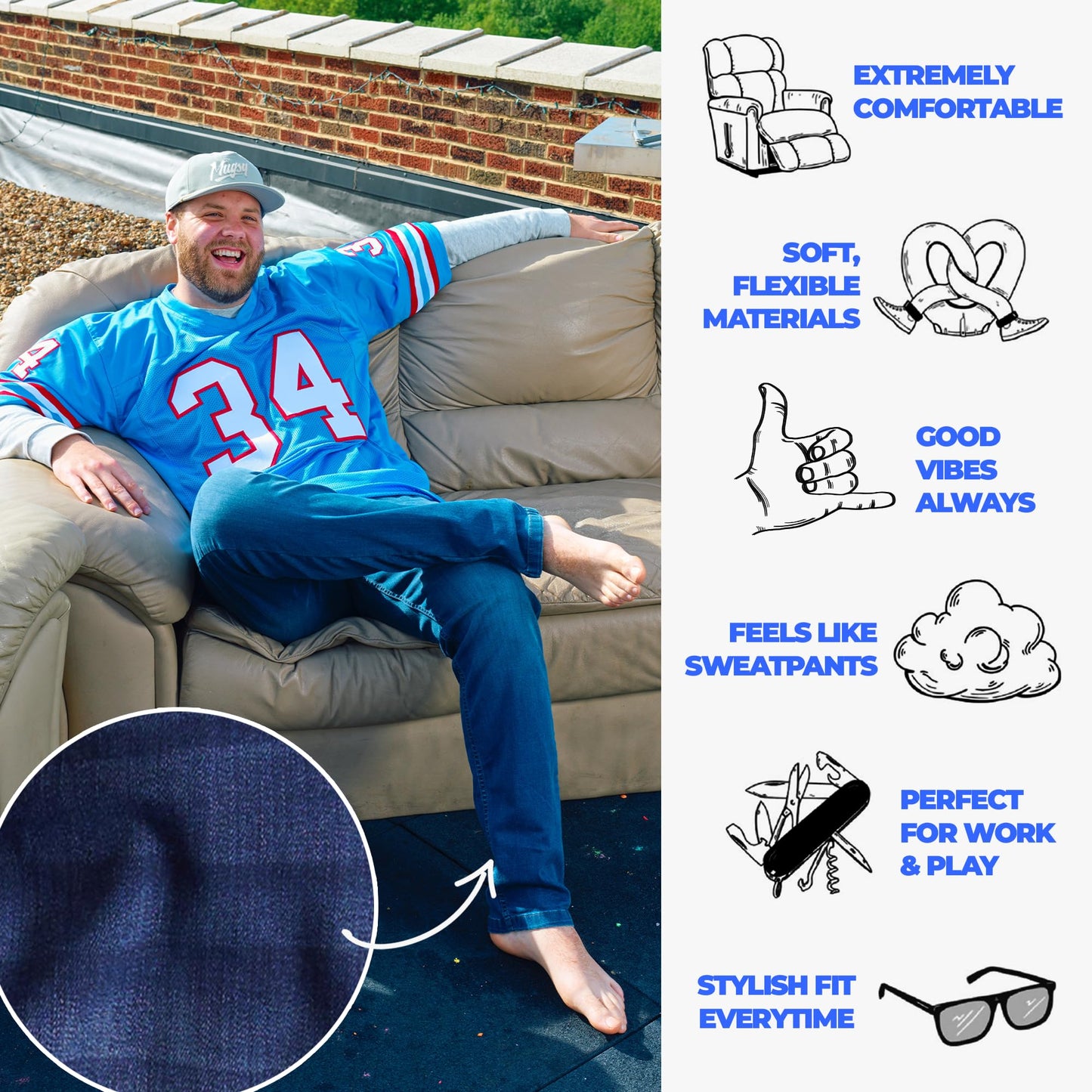 Mugsy Beans Men’s Jean - Classic Fit Medium Gray Denim Jeans for Men - Ultra-Flexible & Comfortable Pants for Men - True to Size