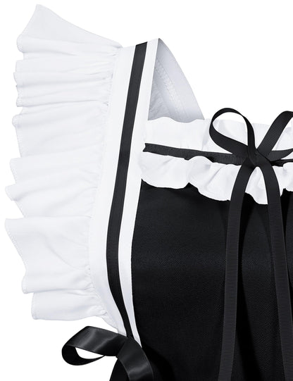 Classic French Maid Costume Apron Fancy Dress Cosplay Outfit Headwear Gloves Socks Set(BK S)