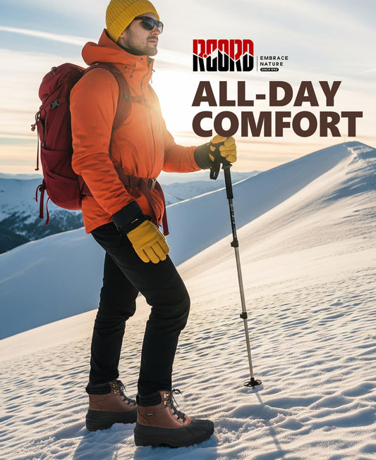 R CORD Snow Boots for Men Mens Snow Boots Winter Hiking Boots Waterproof Insulated Brown Size 9