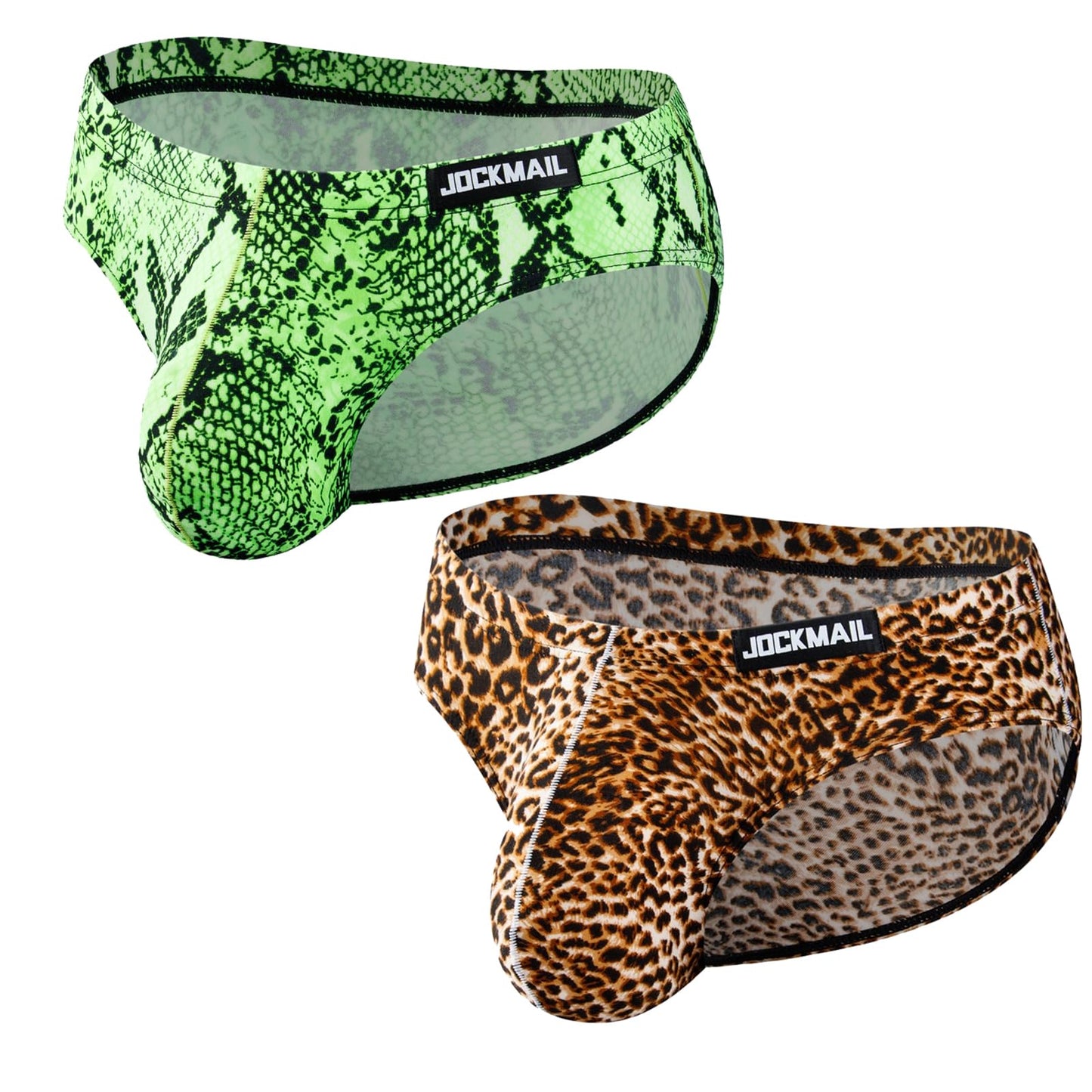 JOCKMAIL 2PCS/Pack Men's Leopard Print Underwear Briefs Sexy Comfort Soft Stretch Classic Fit Serpentine Briefs (US, Alpha, X-Large, Regular, Regular, Yellow+Green)