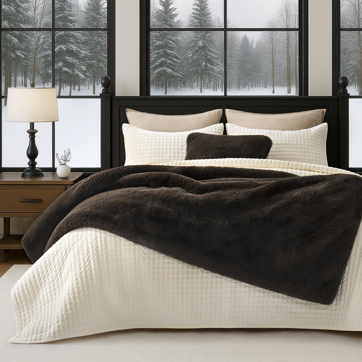 EVERGRACEHOME Luxury Soft Faux Chinchilla Fur Throw Blanket for Couch, Warm Thick Heavy Winter Throw Blanket 1220GSM for Bed, Fluffy Cozy Mink Blanket with Reversible Velvet, Espresso Mink, 60"x80"