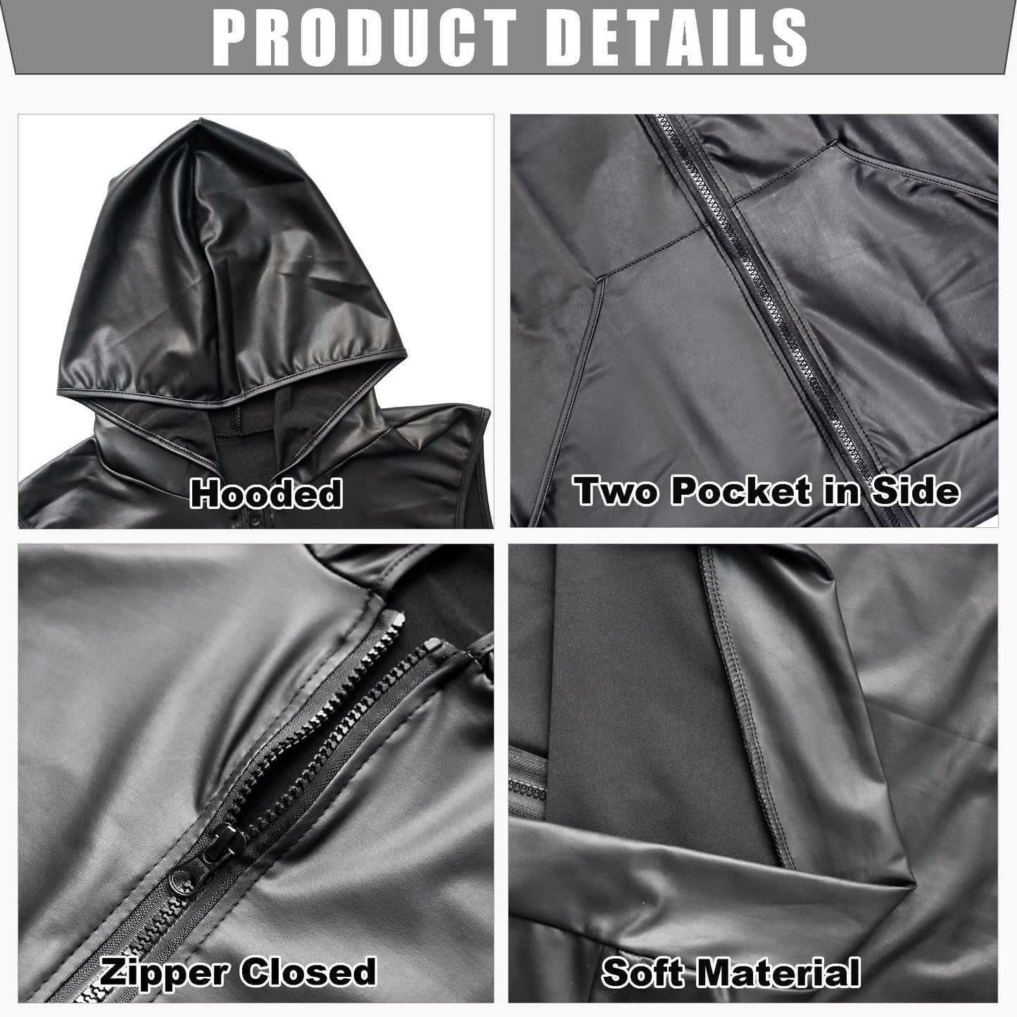 Men's PU Leather Sleeveless Vest Wet Look Undershirt with Zipper Closure Muscle Shirt for Motorcycle