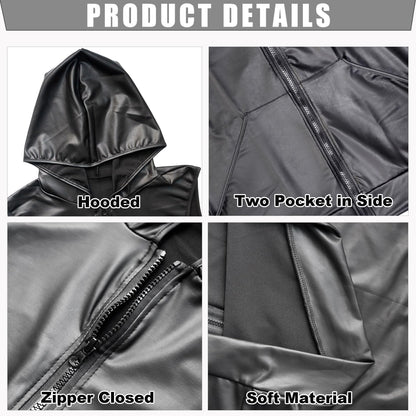 Men's PU Leather Sleeveless Vest Wet Look Undershirt with Zipper Closure Muscle Shirt for Motorcycle