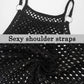 Men's See Through Fishnet Tank Top Sleeveless Racerback Mesh Top Crochet Casual Loose Muscle Shirt Spaghetti Strap Halter Top for Summer 2023 H Black