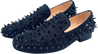 Justar Men's Leather Loafers Spikes Slippers Dress Shoes Slip-on Flats Party Shoes Black Gold (13, Black)