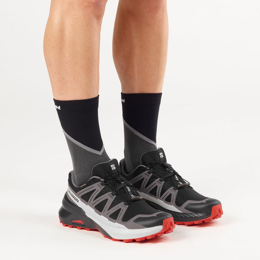 Salomon Men's Speedcross Peak Gore-Tex Waterproof Trail Running Shoe - Black/Castlerock/Cherry Tomato - 7 Medium