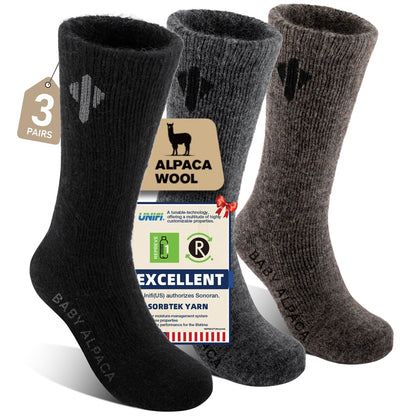 Heat equation Alpaca Socks for Men and Women, Heavyweight Thermal Thick Warm Alpaca Wool Boot Sock for Hunting, Hiking, Moisture Wicking M Black&Dark Gray&Walnut Brown