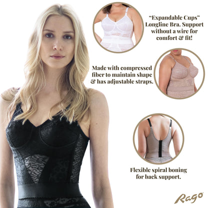 2202 Longline Wireless Bra | Extra-Firm Shapewear Support | Made in USA | Expandable Cups & Posture Back | Black 38DD
