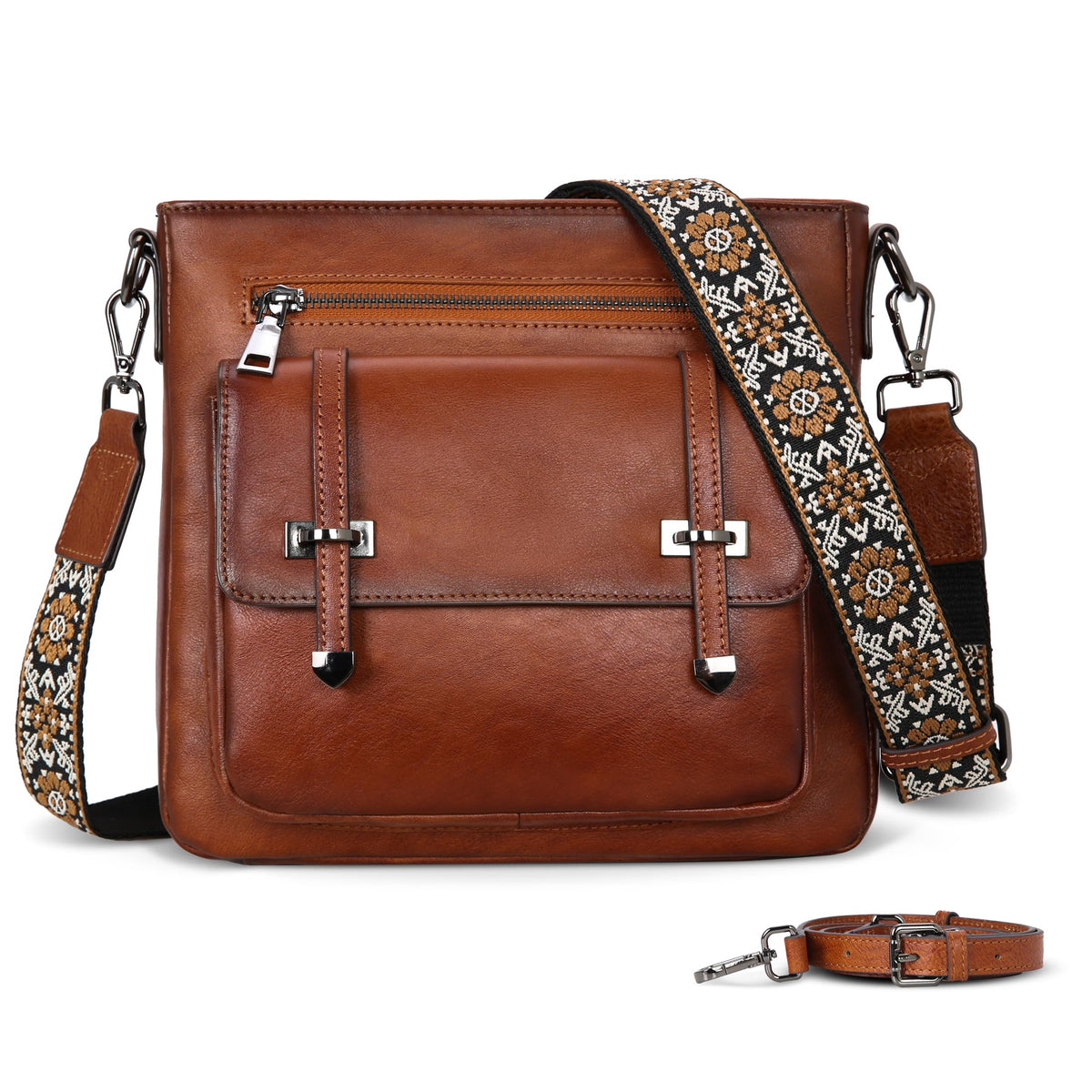 Iswee Brown Purse Genuine Leather Crossbody Bag for Women Shoulder Handbag