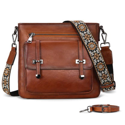 Iswee Brown Purse Genuine Leather Crossbody Bag for Women Shoulder Handbag