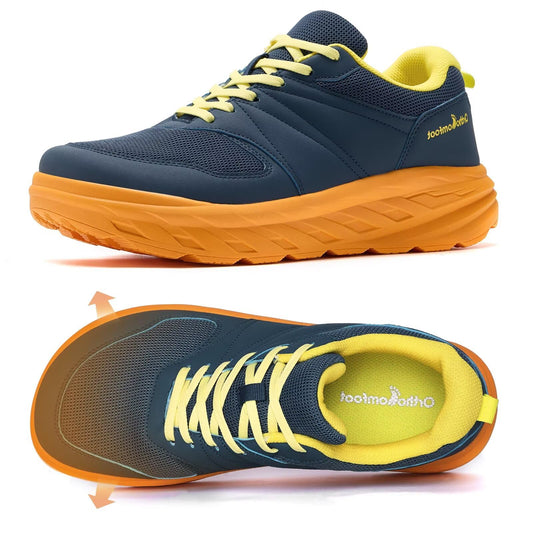 Men's Orthopedic Diabetic Wide Walking Shoes: Comfort Plantar Fasciitis Heel Spur Arch Support Pain Relief Tennis Shoes, Adjustable Fit Achilles Tendonitis Hiking Sneakers Dark Blue Size 9.5