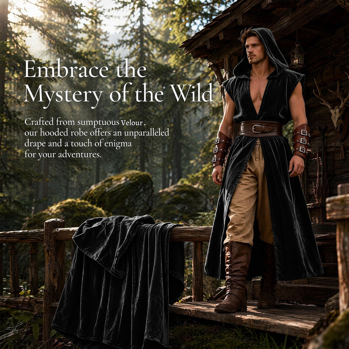 Mens Medieval Hooded Surcoat Renaissance Sleeveless Cloak for Halloween