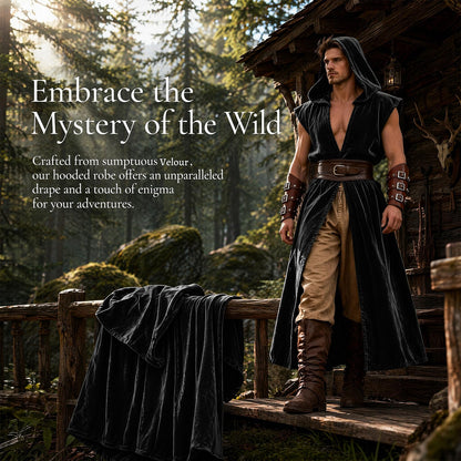 Mens Medieval Hooded Surcoat Renaissance Sleeveless Cloak for Halloween