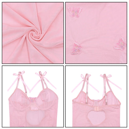 Women Sexy Mesh Sheer Midi Dress Butterfly Split Bodycon Party Clubwear with See Though Thong