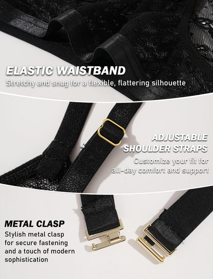 Men's Lingerie Sheer Bodysuit Set Lace Sexy Rave Outfit Underwear Bra Panties Black Sets