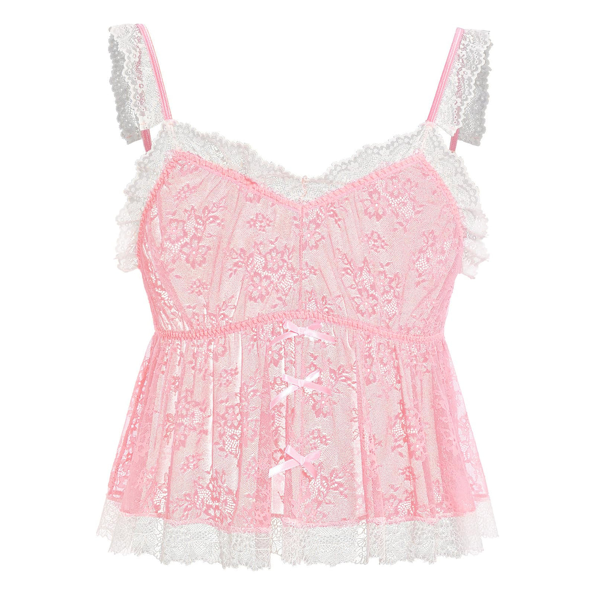 Men‘s Sheer Lace Camisole Floral See Through Cami Top Sleeveless Mesh Shirt for Crossdressing Party Pink Large