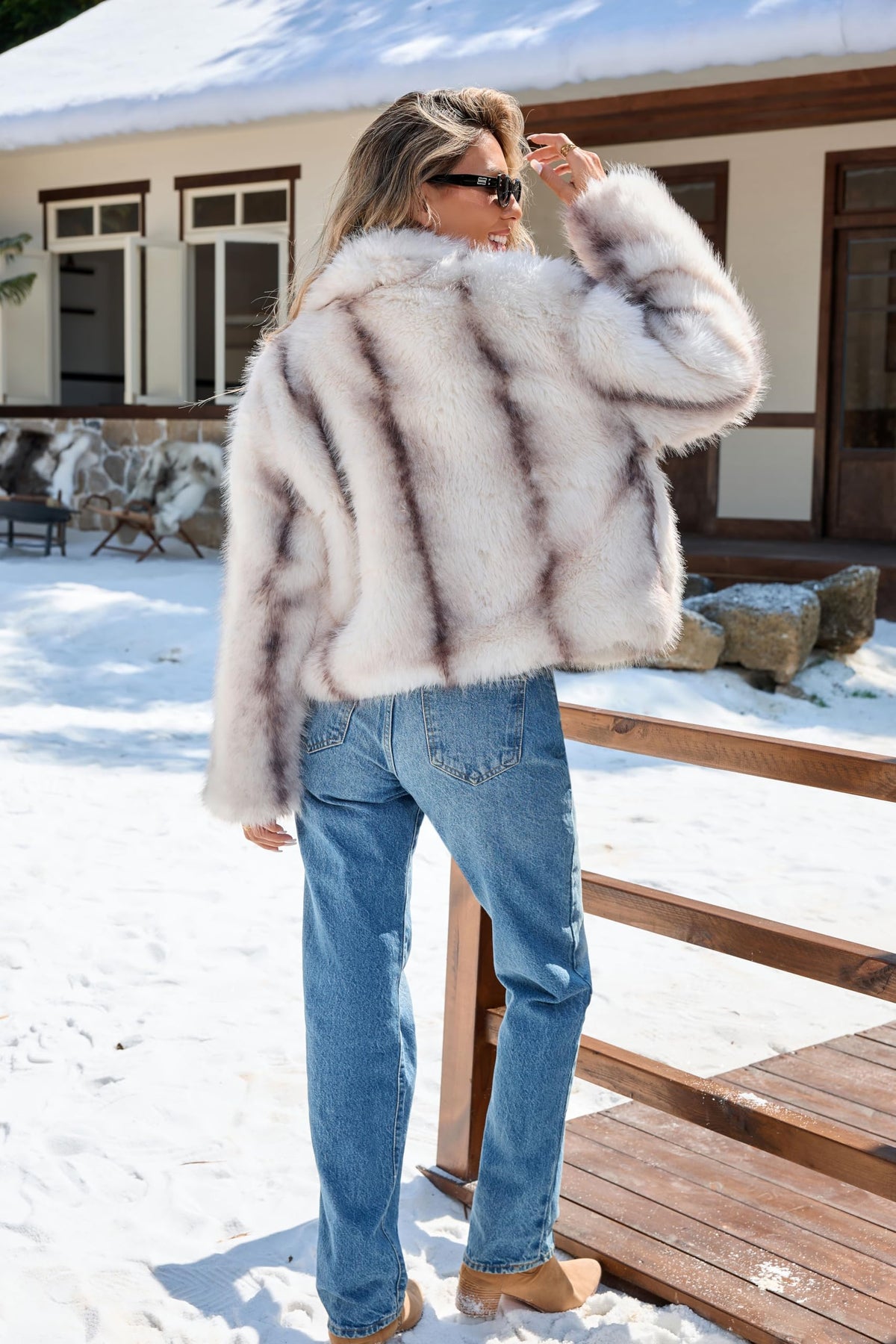 Women’s Open Front Faux Fur Jacket Wide Lapel Shaggy Furry Coat