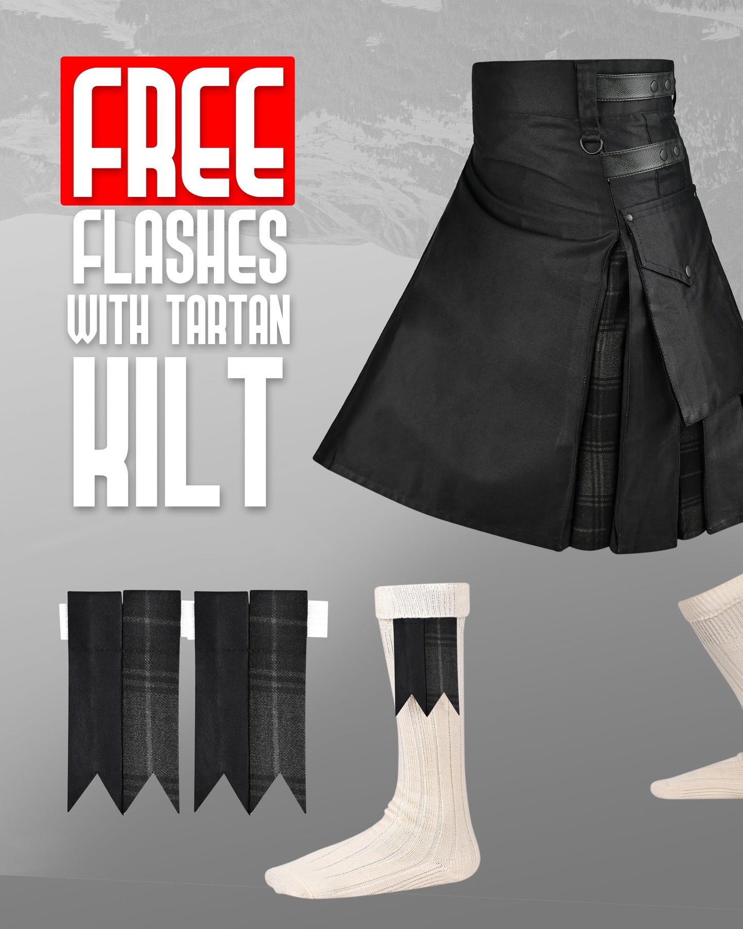 Hybrid Utility Kilts for Men Scottish Traditional Kilt with Flashes (US, Numeric, 34, 36, Regular, Regular, Gray Highlander)