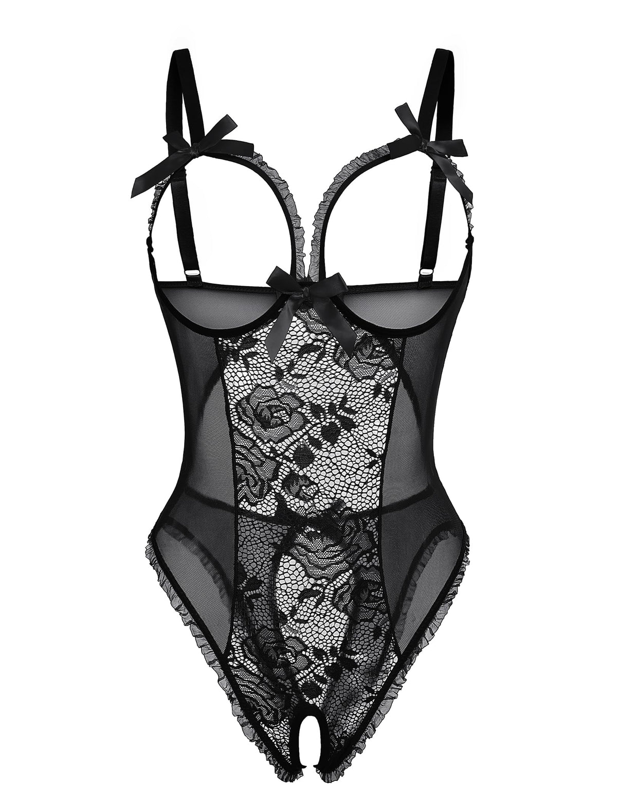 Avidlove Women One Piece Lingerie Sexy Lace Babydoll Mini Bodysuit A-black