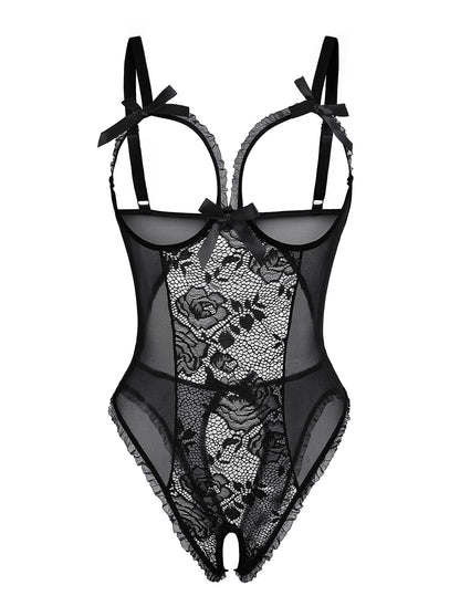 Avidlove Women One Piece Lingerie Sexy Lace Babydoll Mini Bodysuit A-black