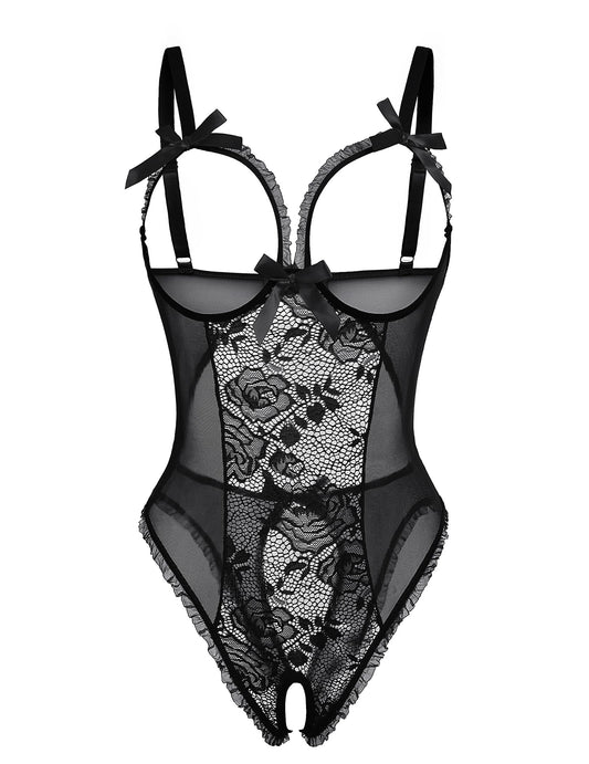 Avidlove Women One Piece Lingerie Sexy Lace Babydoll Mini Bodysuit A-black