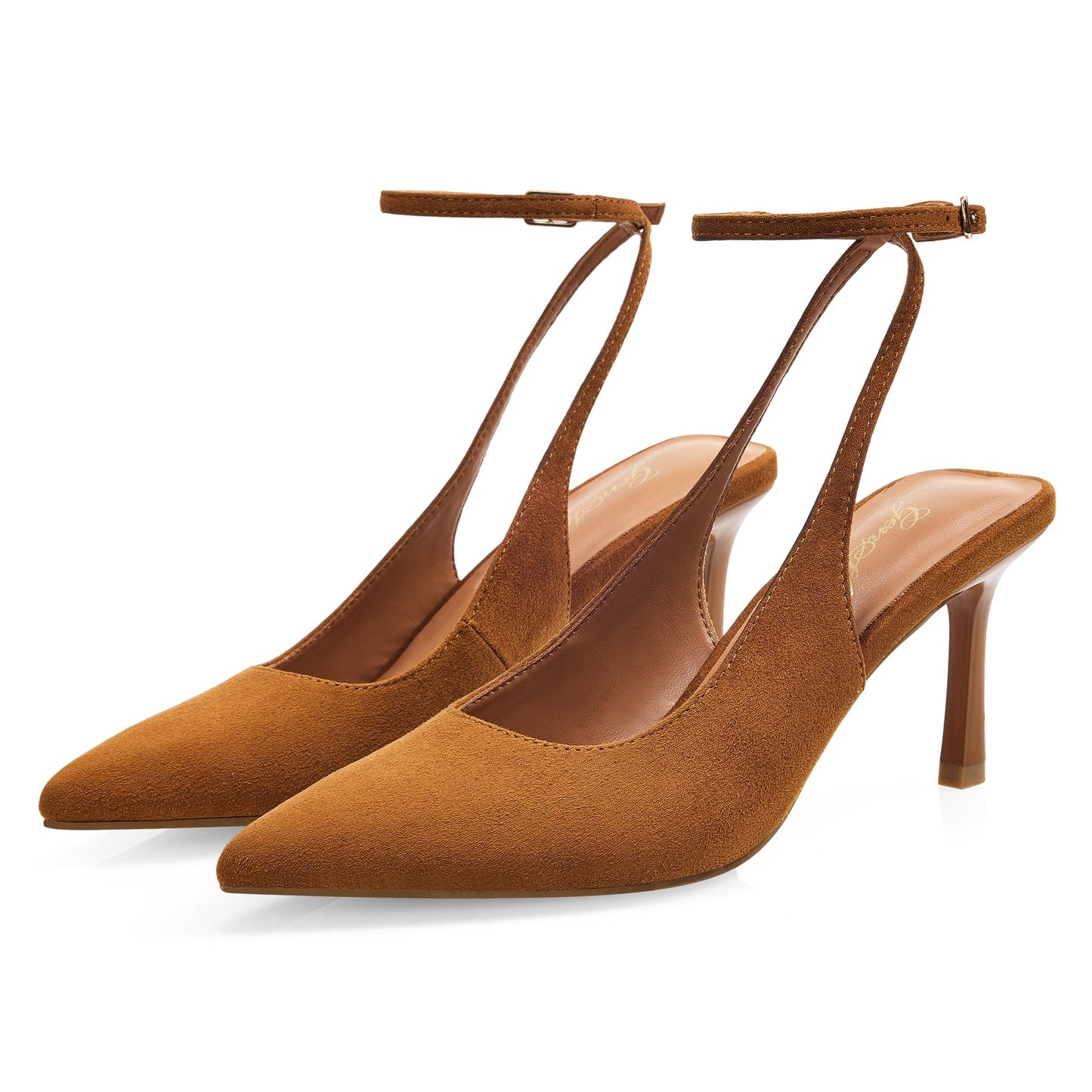 Women’s Slingback Pumps 3 Inch Stiletto Heels Pointed Toe with Ankle Strap Elegant Closed Toe High Heel Dress Shoes for Office Wedding Evening,Brown Suede,6