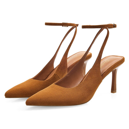 Women’s Slingback Pumps 3 Inch Stiletto Heels Pointed Toe with Ankle Strap Elegant Closed Toe High Heel Dress Shoes for Office Wedding Evening,Brown Suede,6
